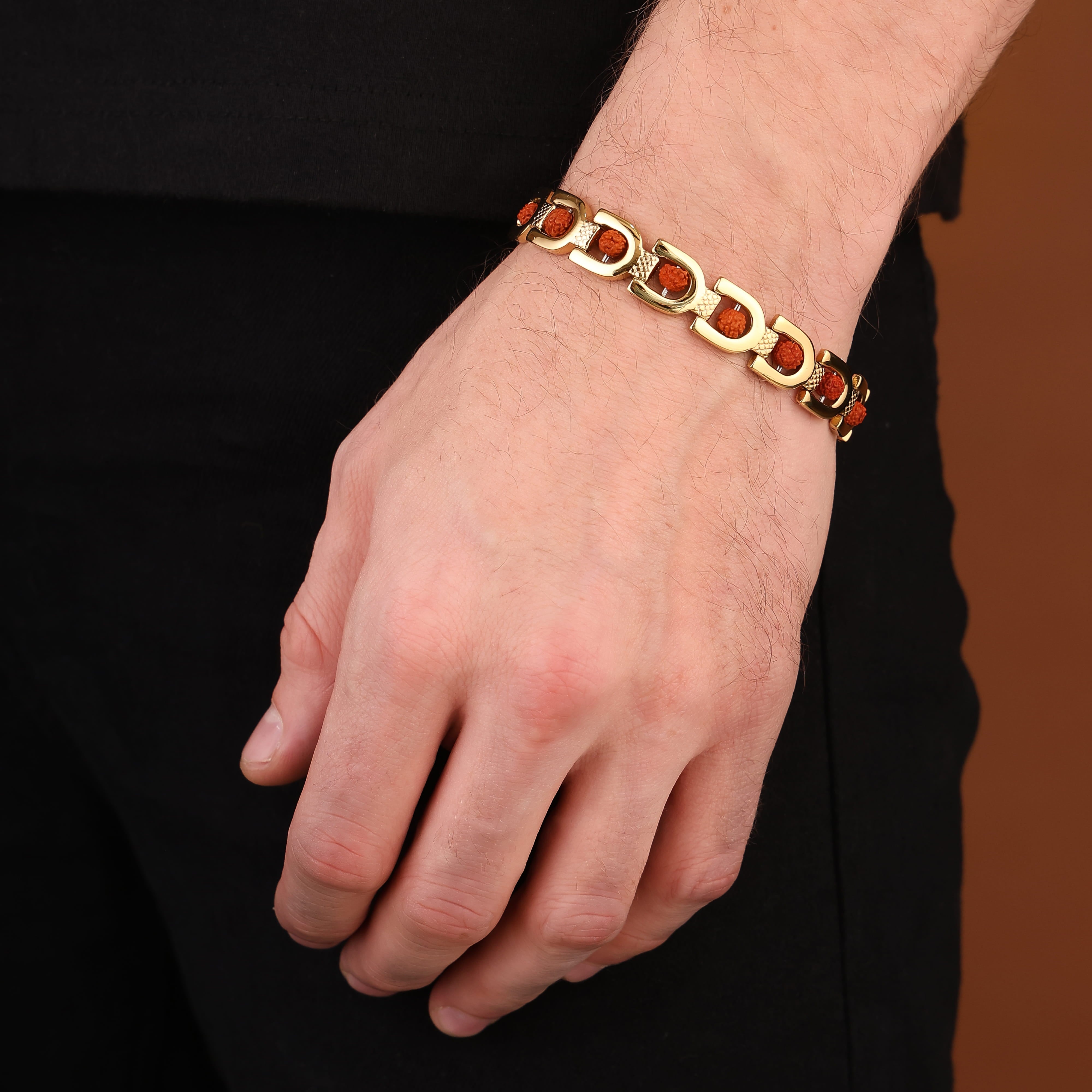 Bliss Blue 18K Gold Plated Unisex Gold Plated Devine Rudraksha Bracelet - 8.5 Inch Length