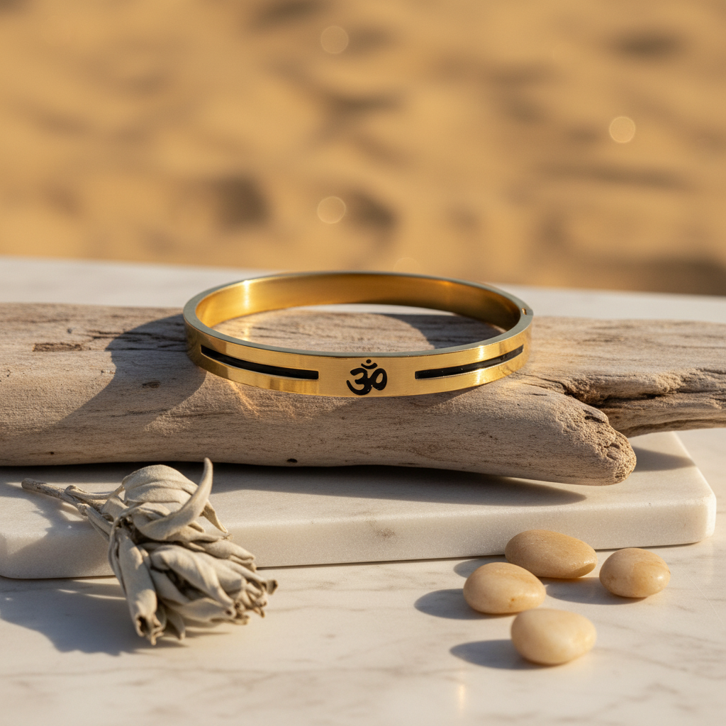 Divine "Aum" Kada | Gold-Tone Spiritual Bracelet