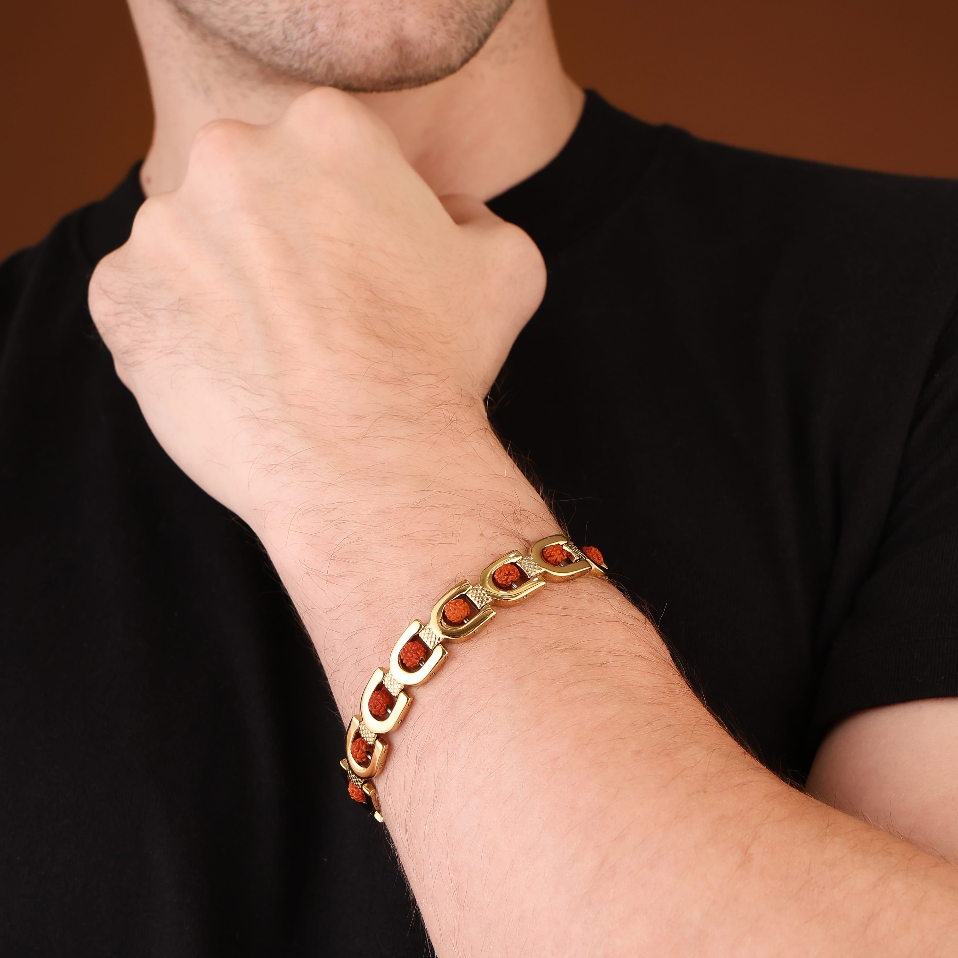 Bliss Blue 18K Gold Plated Unisex Gold Plated Devine Rudraksha Bracelet - 8.5 Inch Length