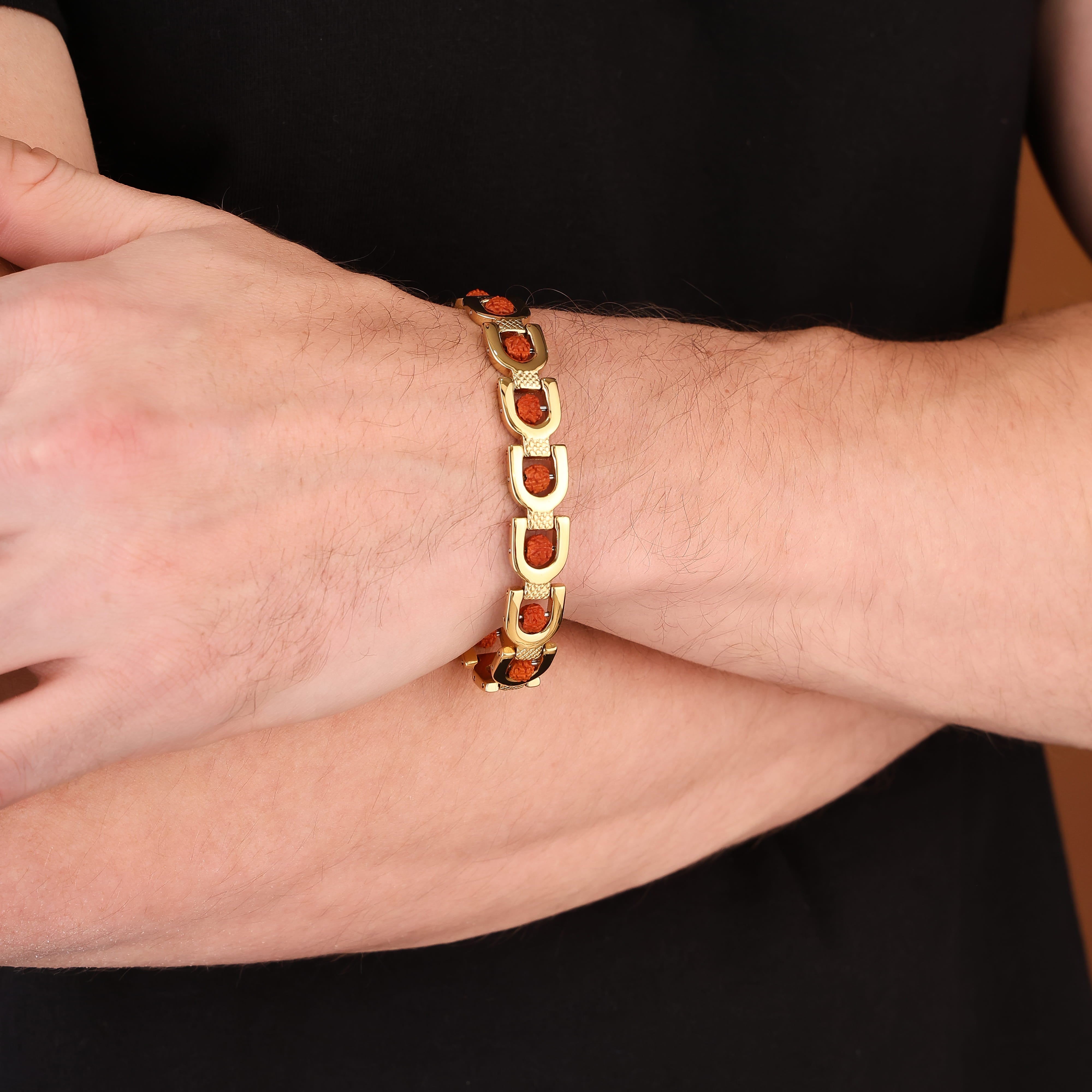 Bliss Blue 18K Gold Plated Unisex Gold Plated Devine Rudraksha Bracelet - 8.5 Inch Length