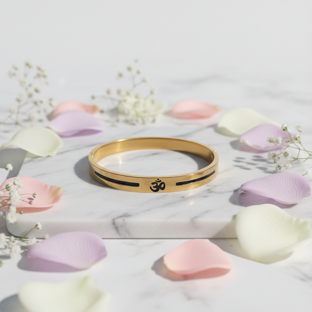 Divine "Aum" Kada | Gold-Tone Spiritual Bracelet