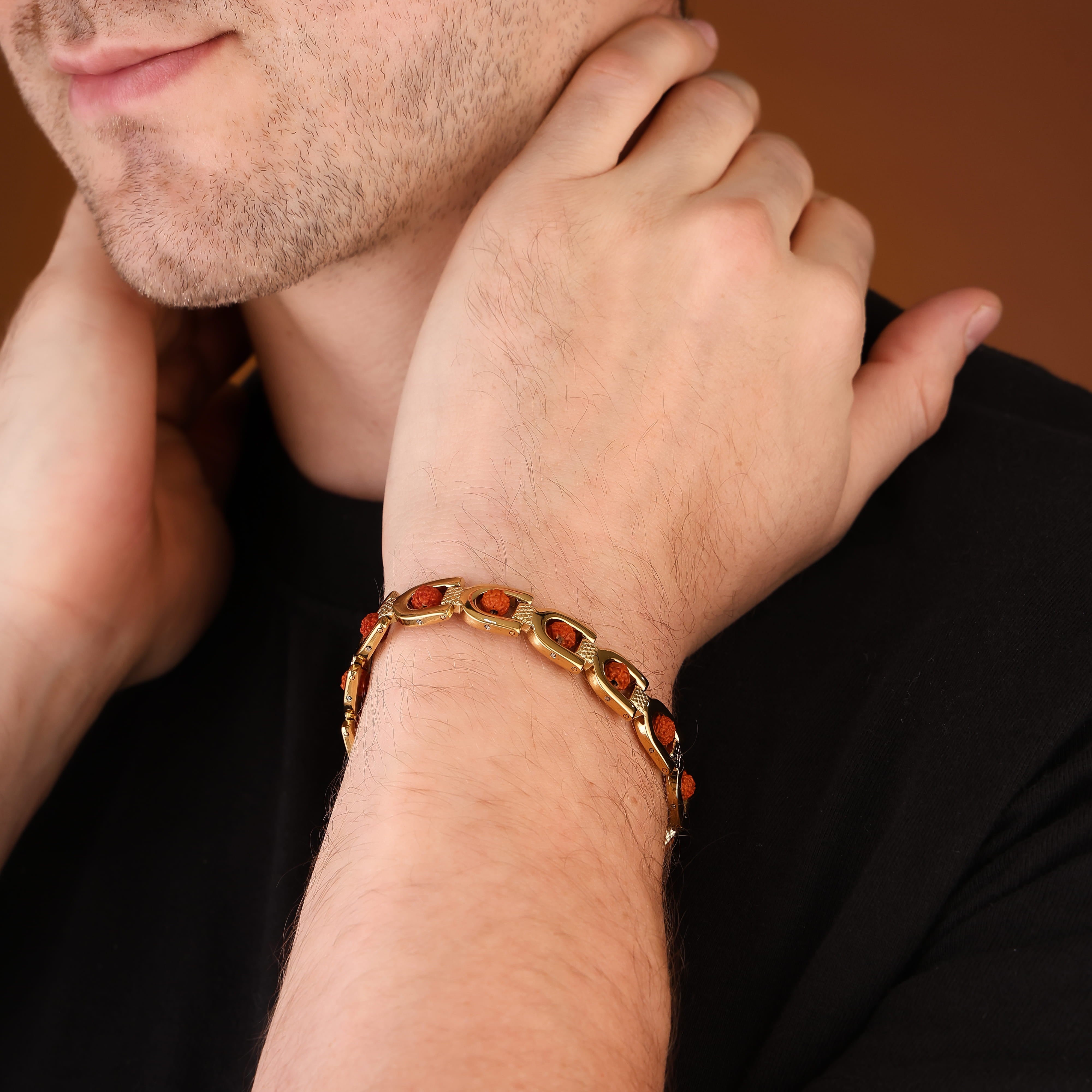 Bliss Blue 18K Gold Plated Unisex Gold Plated Devine Rudraksha Bracelet - 8.5 Inch Length