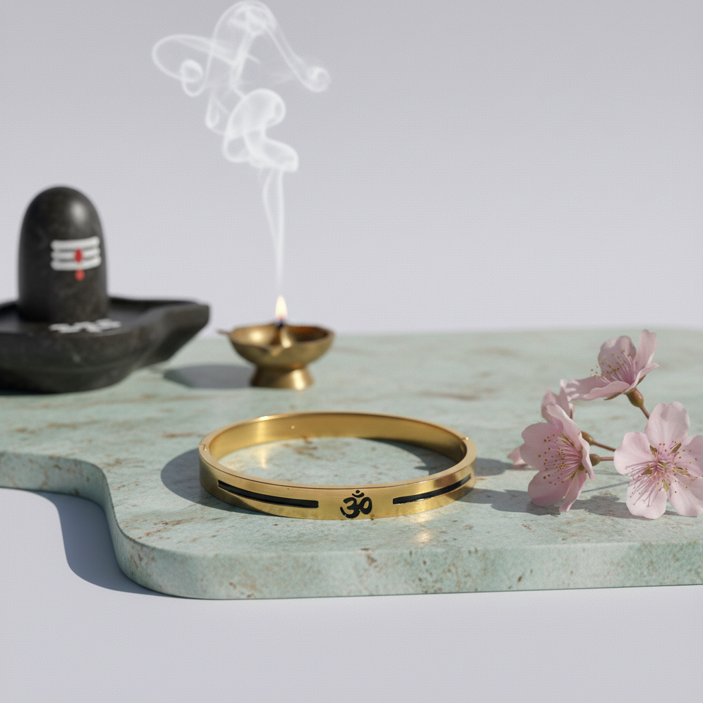 Divine "Aum" Kada | Gold-Tone Spiritual Bracelet