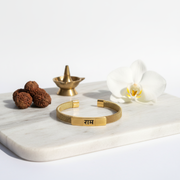 Divine "Ram" Inscribed Mesh Cuff Kada | Gold-Tone Spiritual Bracelet