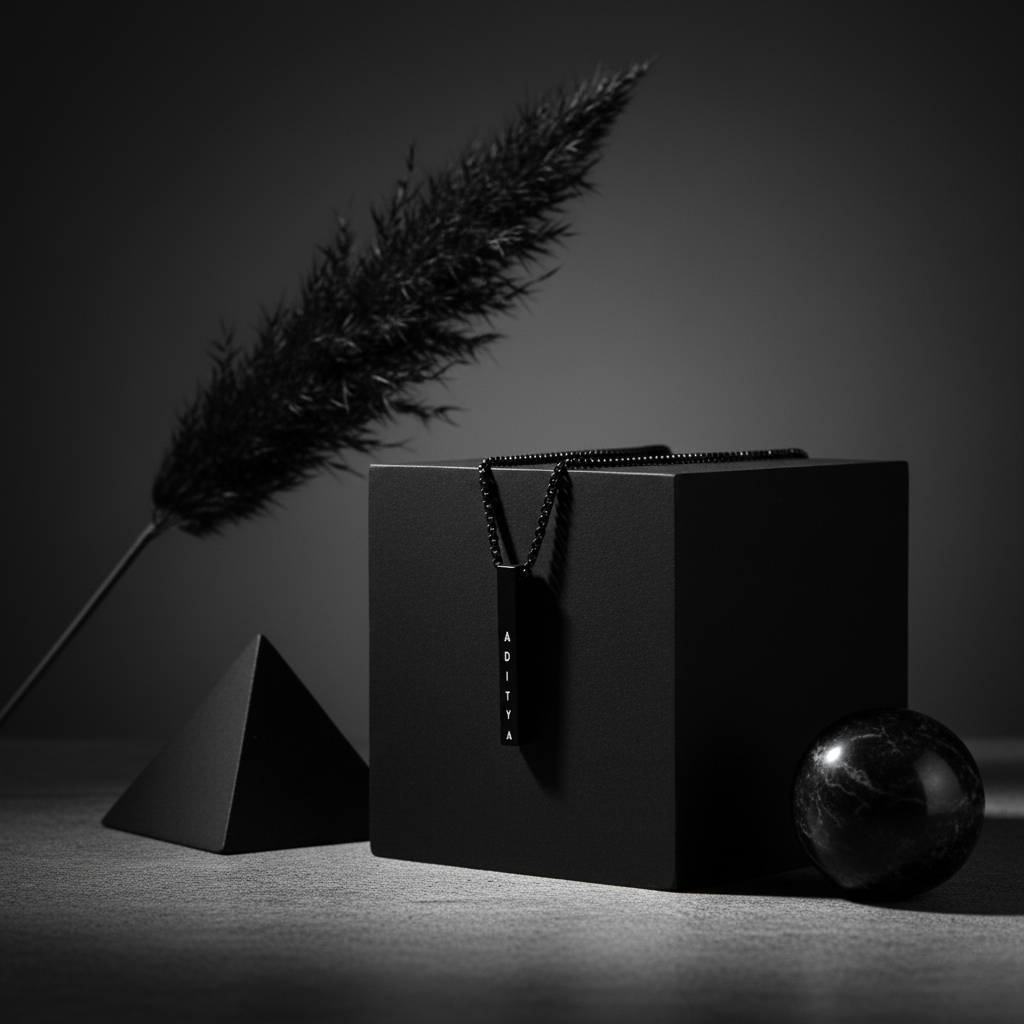 Bliss Blue Custom Engraved Bar Necklace For Men