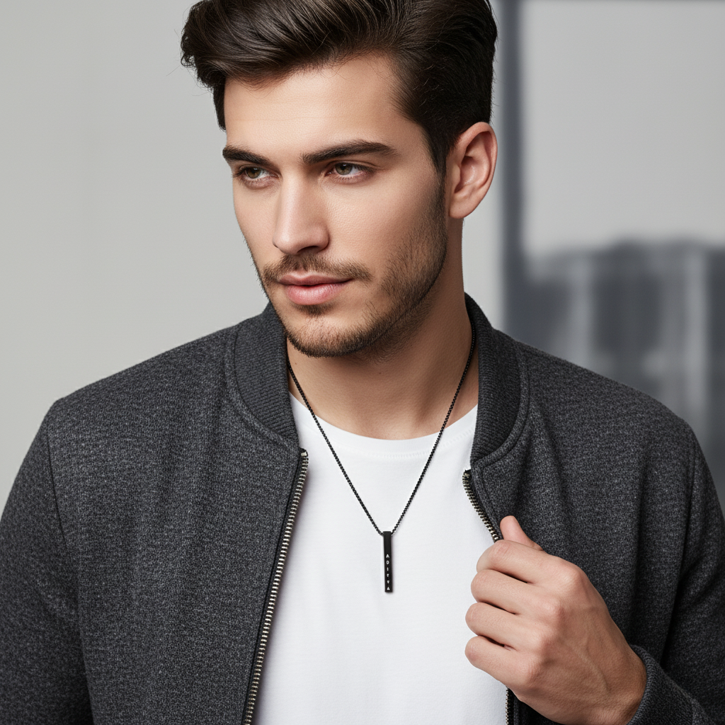 Bliss Blue Custom Engraved Bar Necklace For Men