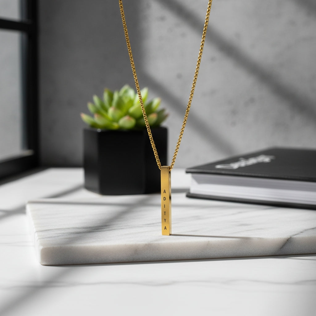 Bliss Blue Custom Engraved Bar Necklace For Men