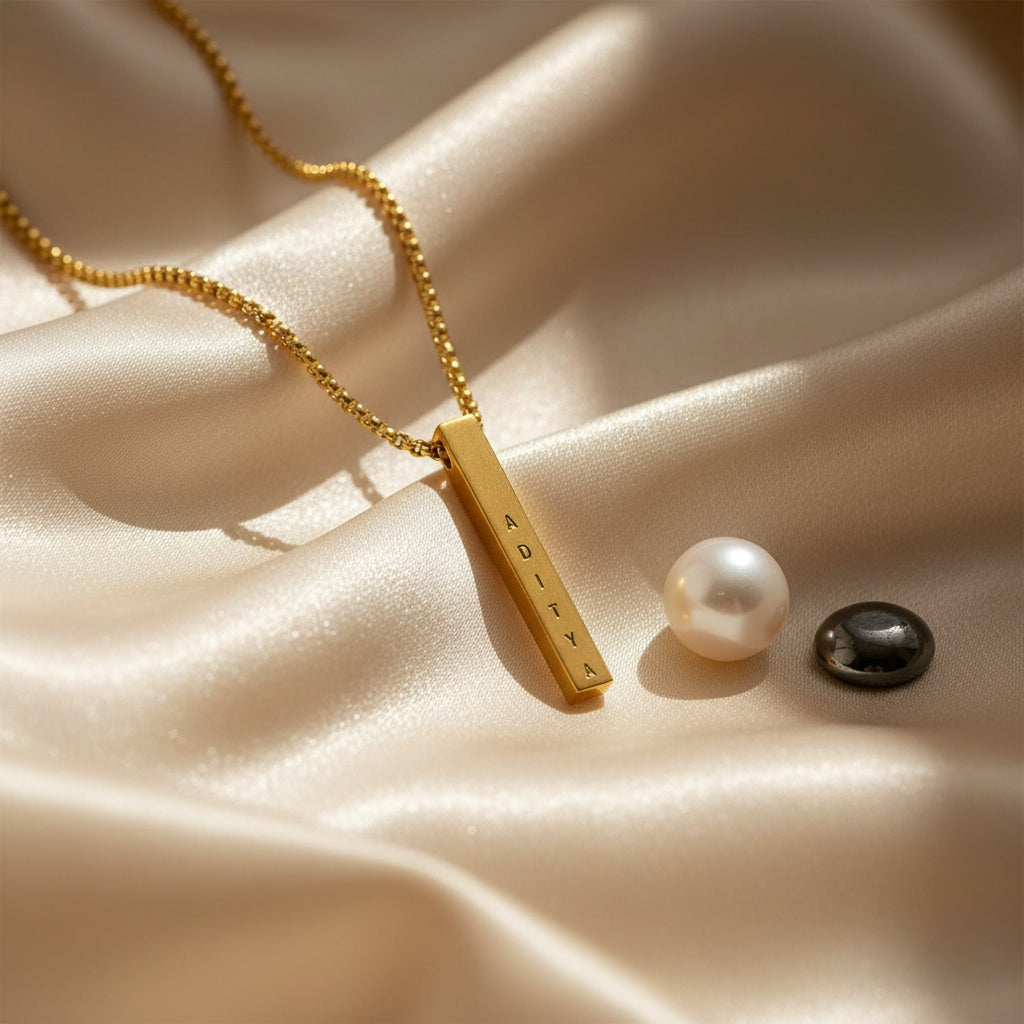 Bliss Blue Custom Engraved Bar Necklace For Men