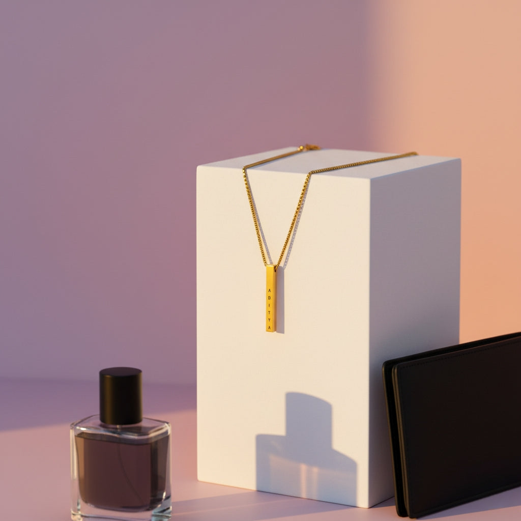 Bliss Blue Custom Engraved Bar Necklace For Men