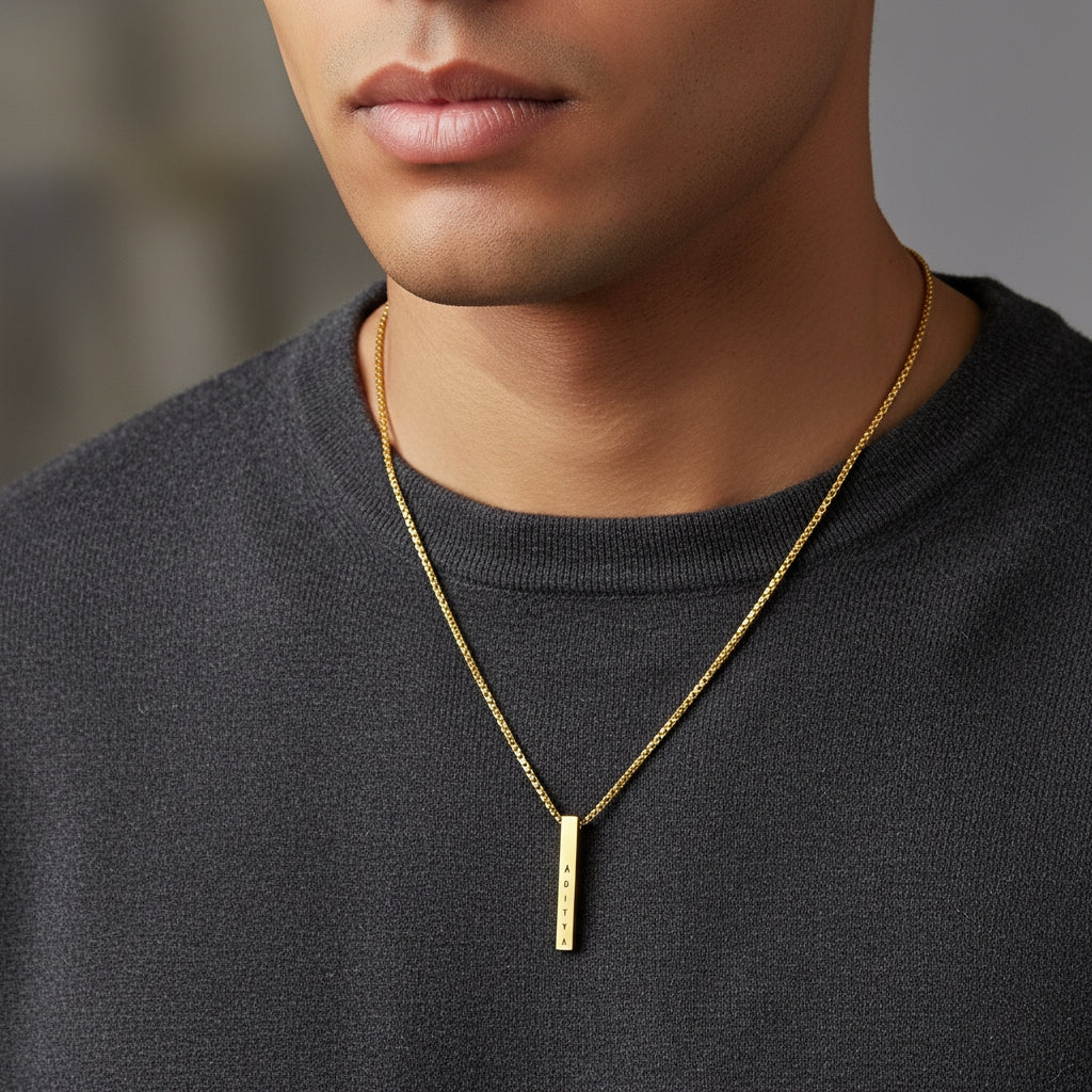Bliss Blue Custom Engraved Bar Necklace For Men