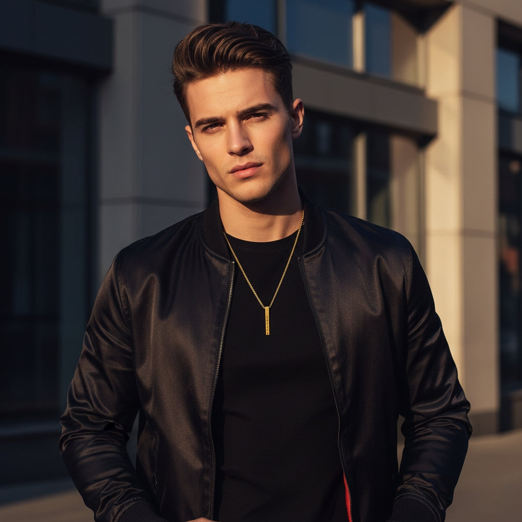 Bliss Blue Custom Engraved Bar Necklace For Men