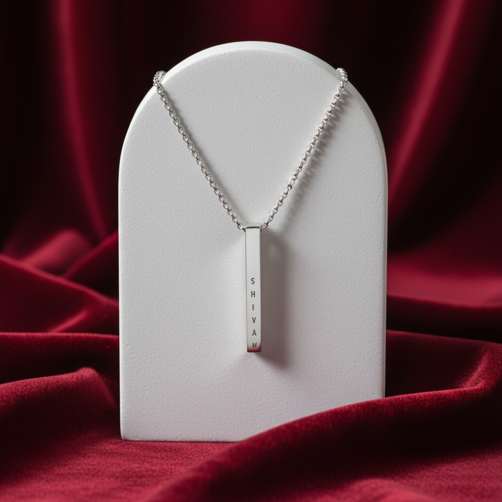 Bliss Blue Custom Engraved Bar Necklace For Men