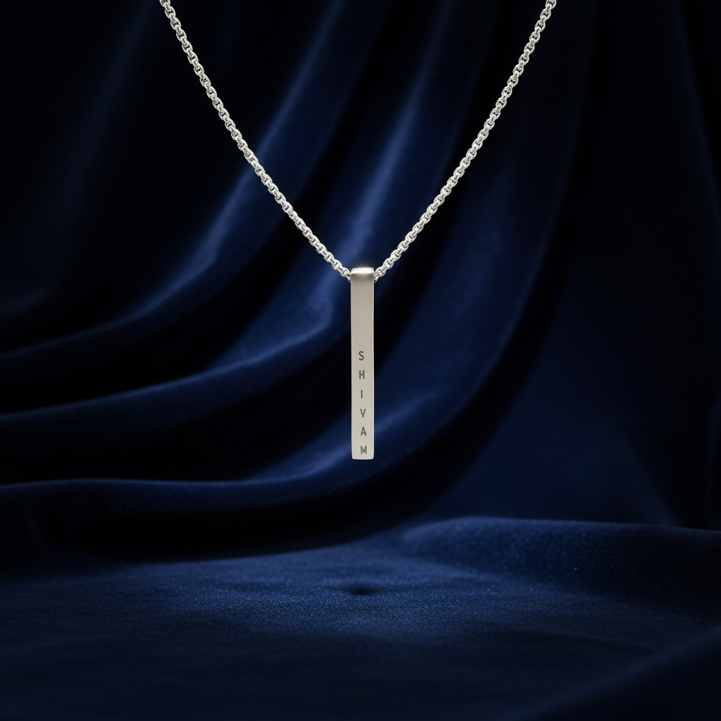 Bliss Blue Custom Engraved Bar Necklace For Men