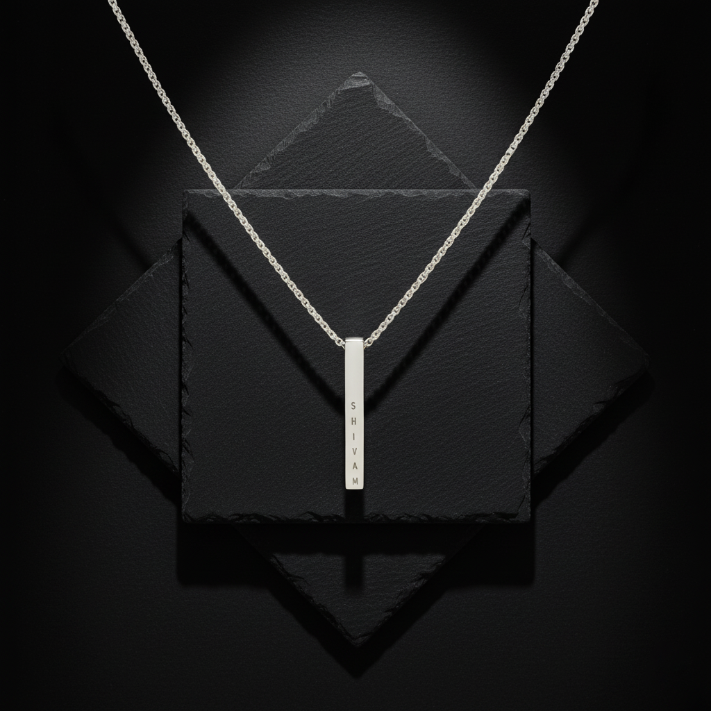 Bliss Blue Custom Engraved Bar Necklace For Men