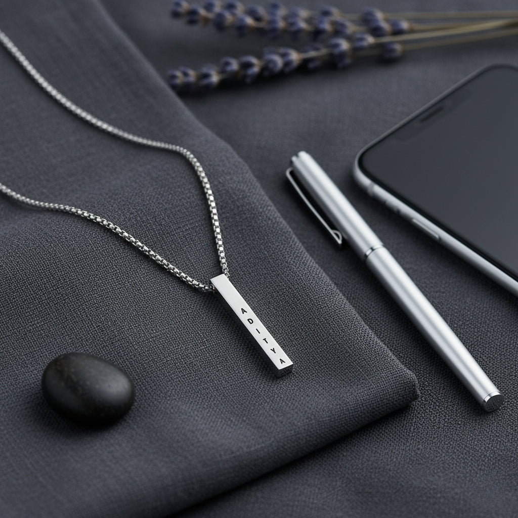 Bliss Blue Custom Engraved Bar Necklace For Men