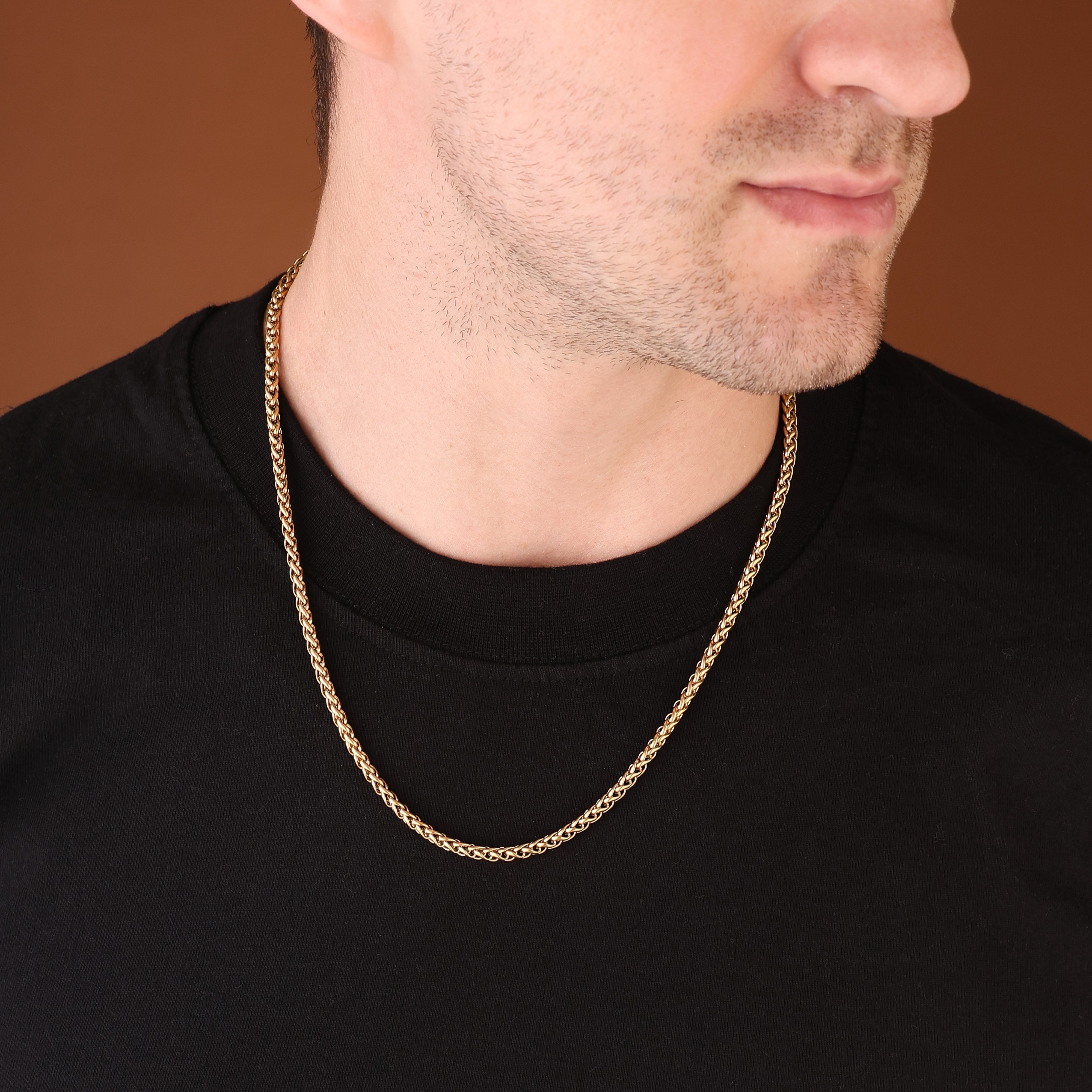 Gold Plated Premium Twist Chain For Men (21.5 Inch)