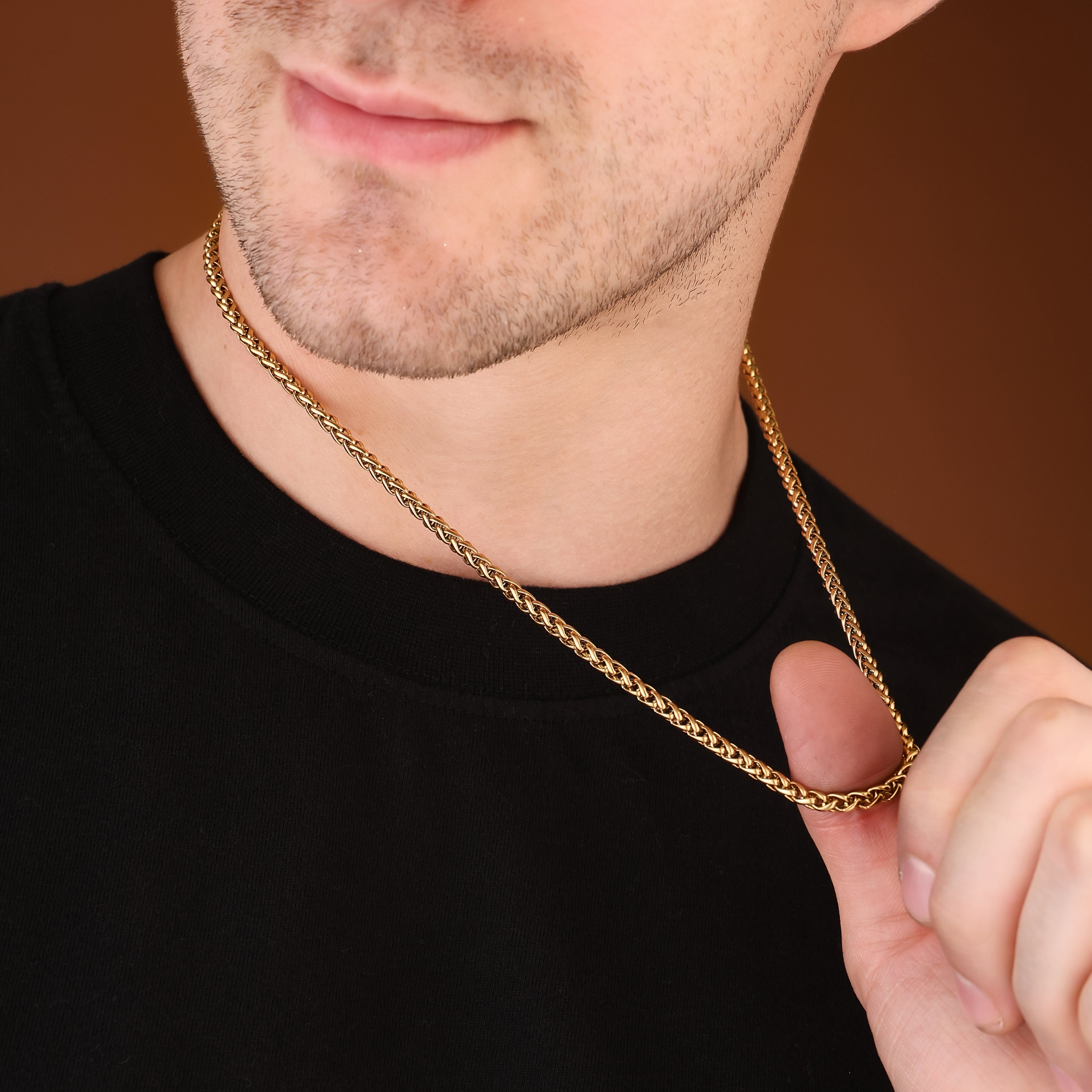 Gold Plated Premium Twist Chain For Men (21.5 Inch)