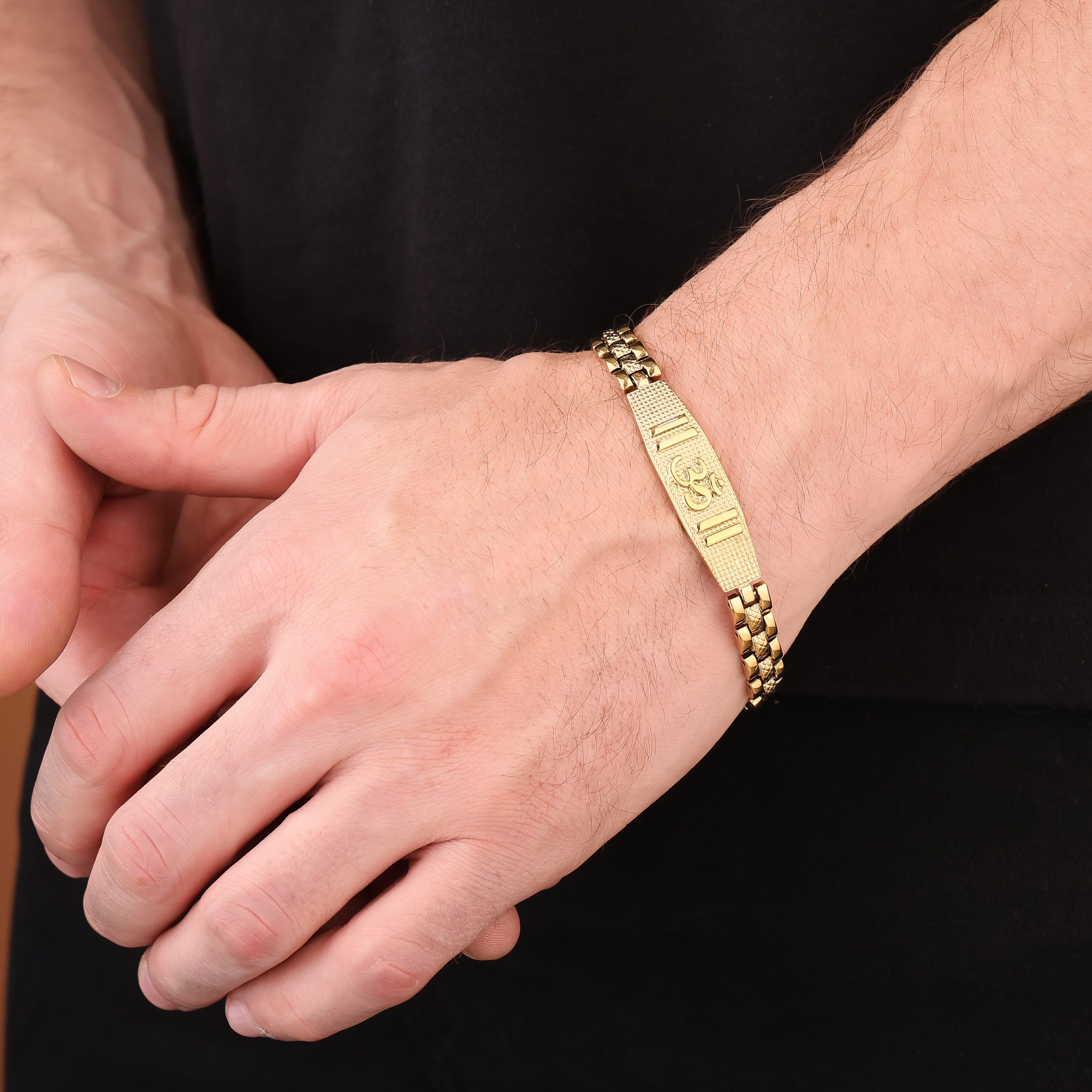 Bliss Blue 18K Gold Plated Divya Om Bracelet for Men - 8.5 Inch Length