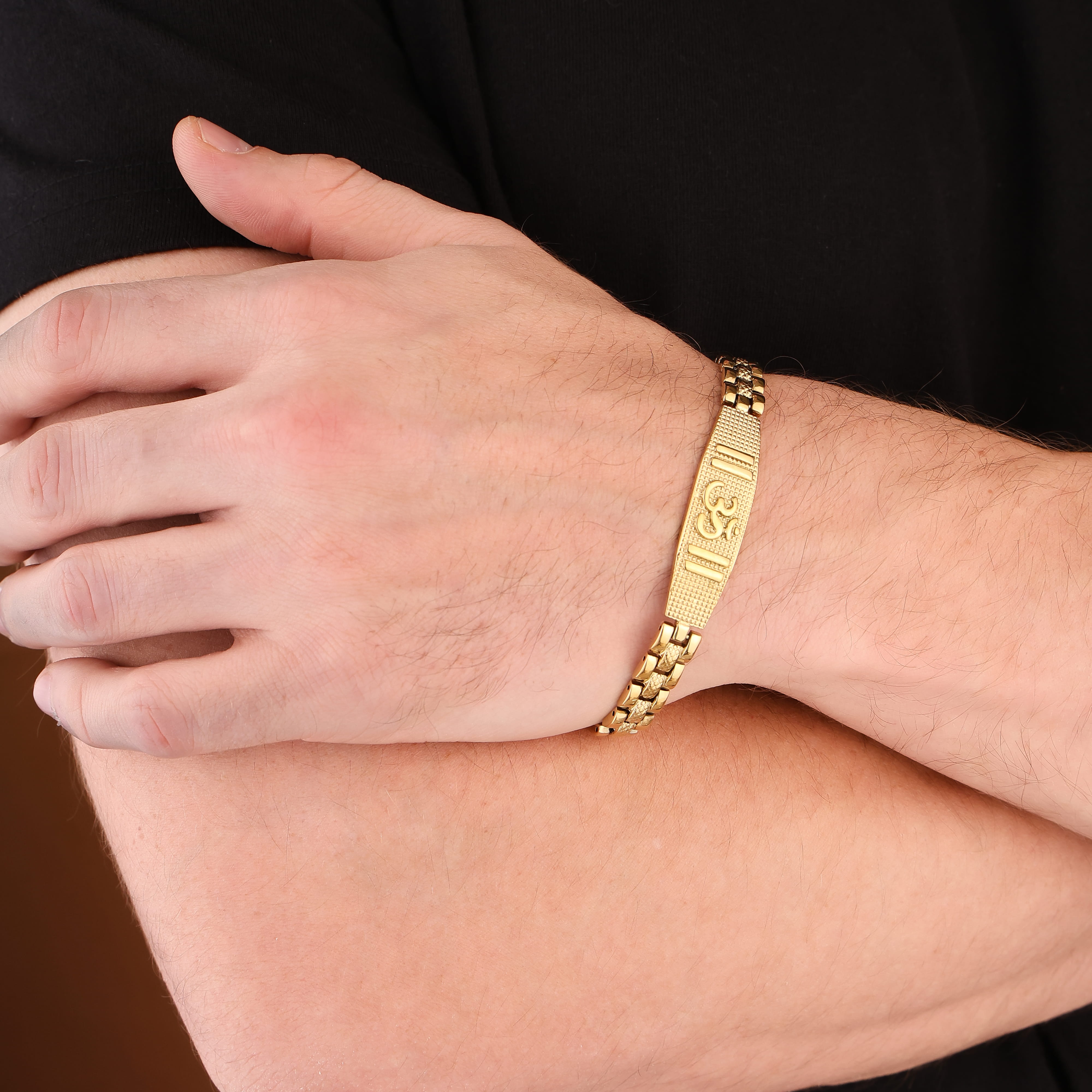 Bliss Blue 18K Gold Plated Divya Om Bracelet for Men - 8.5 Inch Length