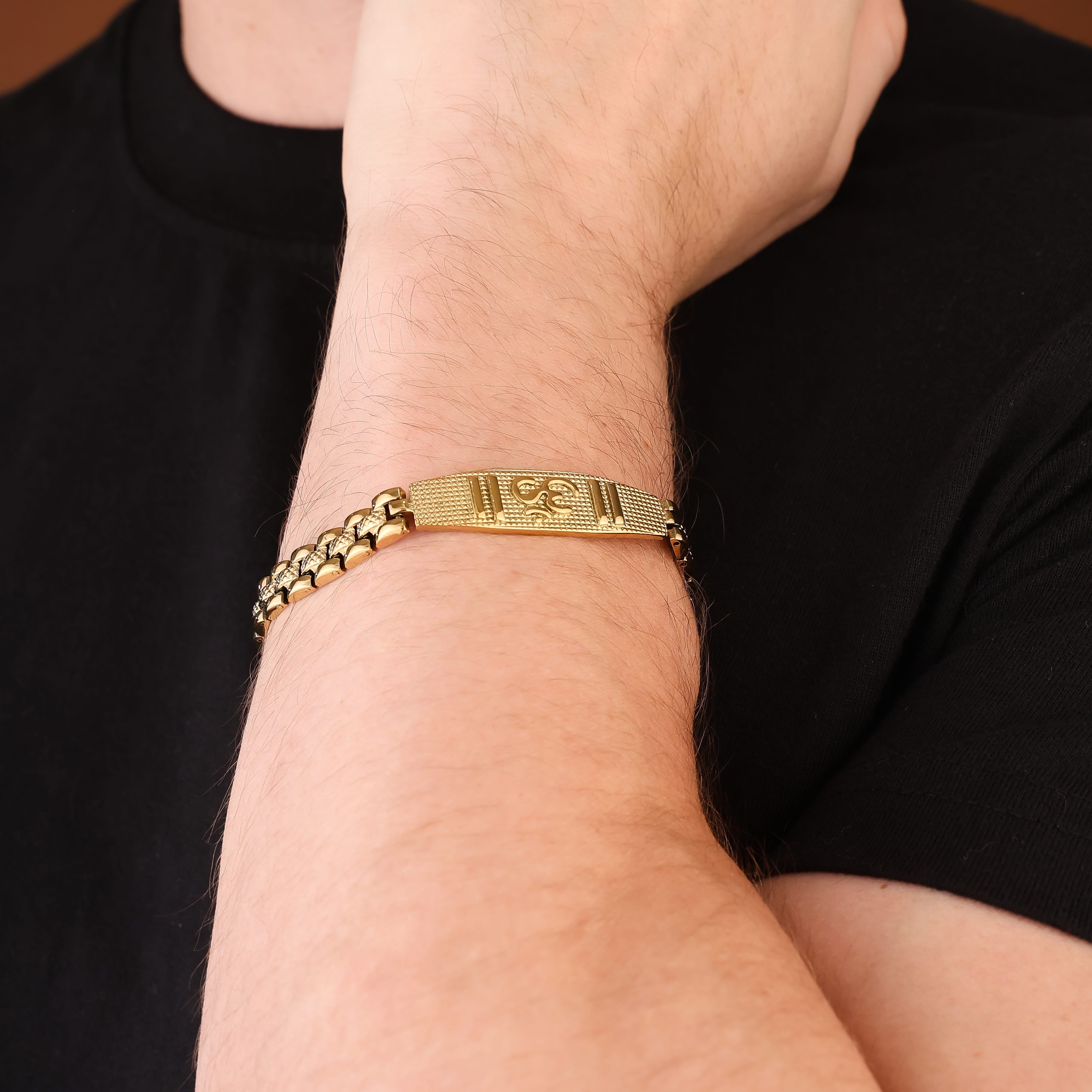 Bliss Blue 18K Gold Plated Divya Om Bracelet for Men - 8.5 Inch Length