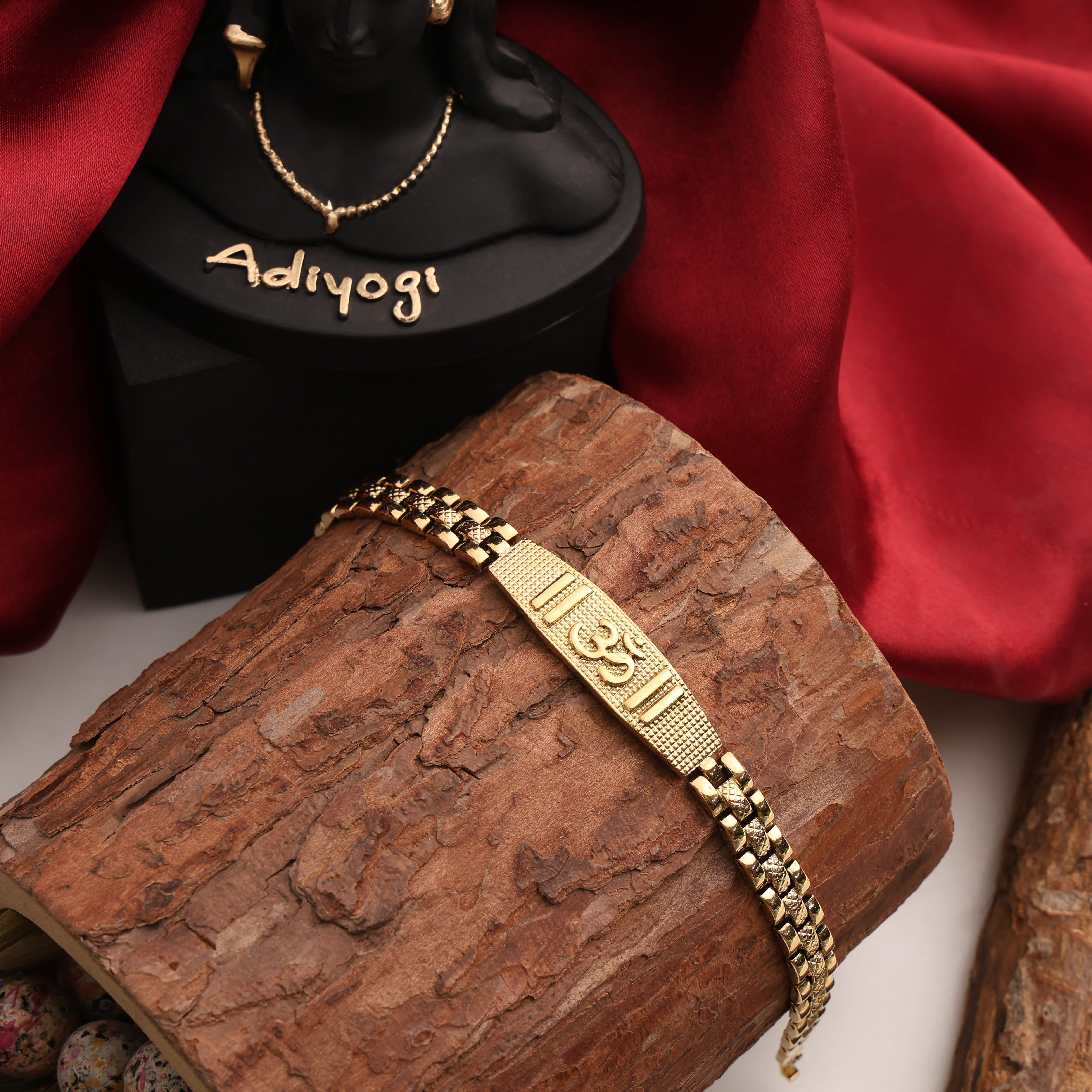 Bliss Blue 18K Gold Plated Divya Om Bracelet for Men - 8.5 Inch Length