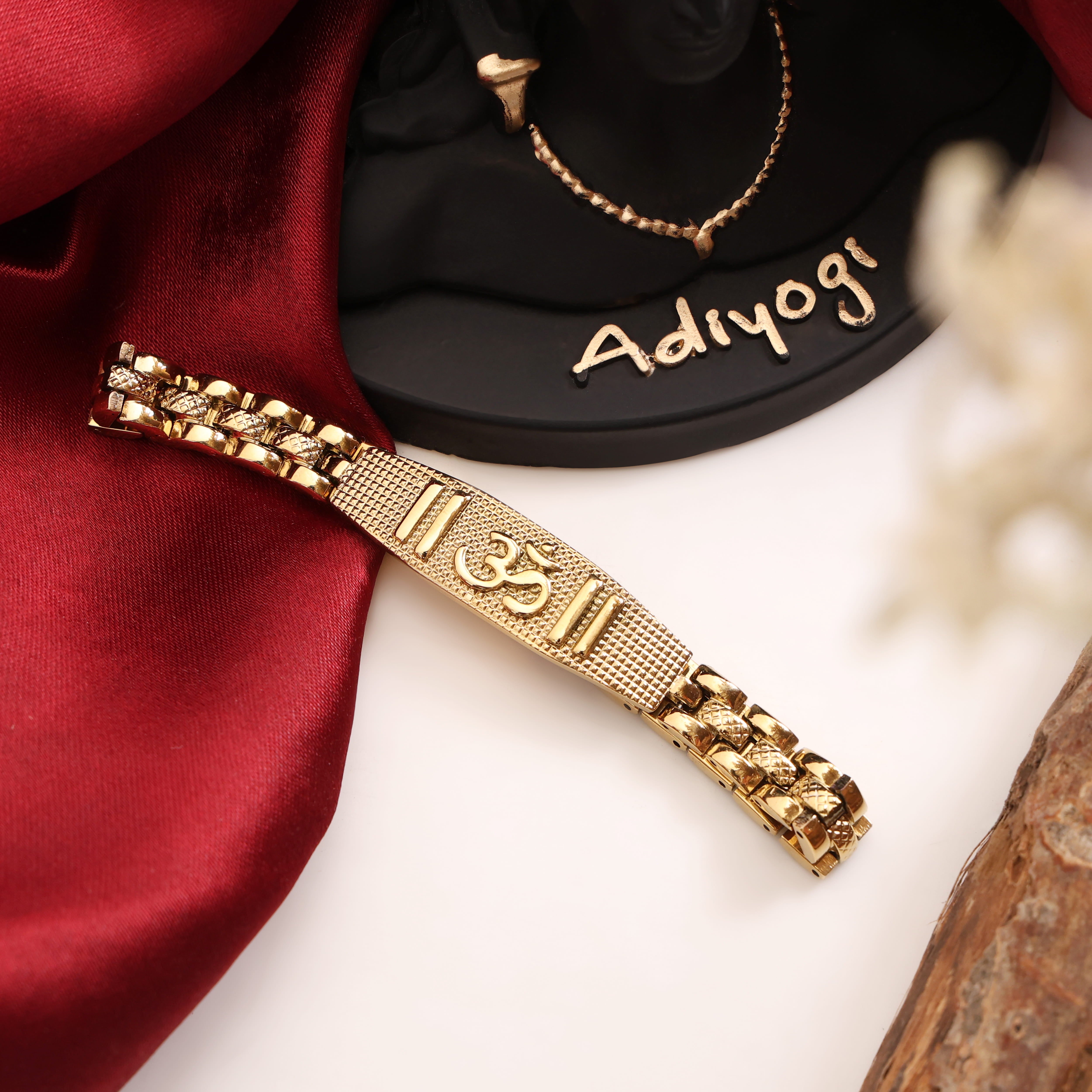 Bliss Blue 18K Gold Plated Divya Om Bracelet for Men - 8.5 Inch Length