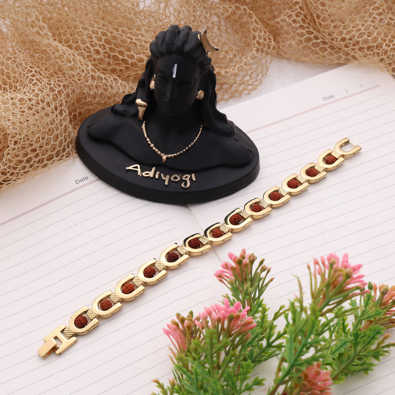 Bliss Blue 18K Gold Plated Unisex Gold Plated Devine Rudraksha Bracelet - 8.5 Inch Length