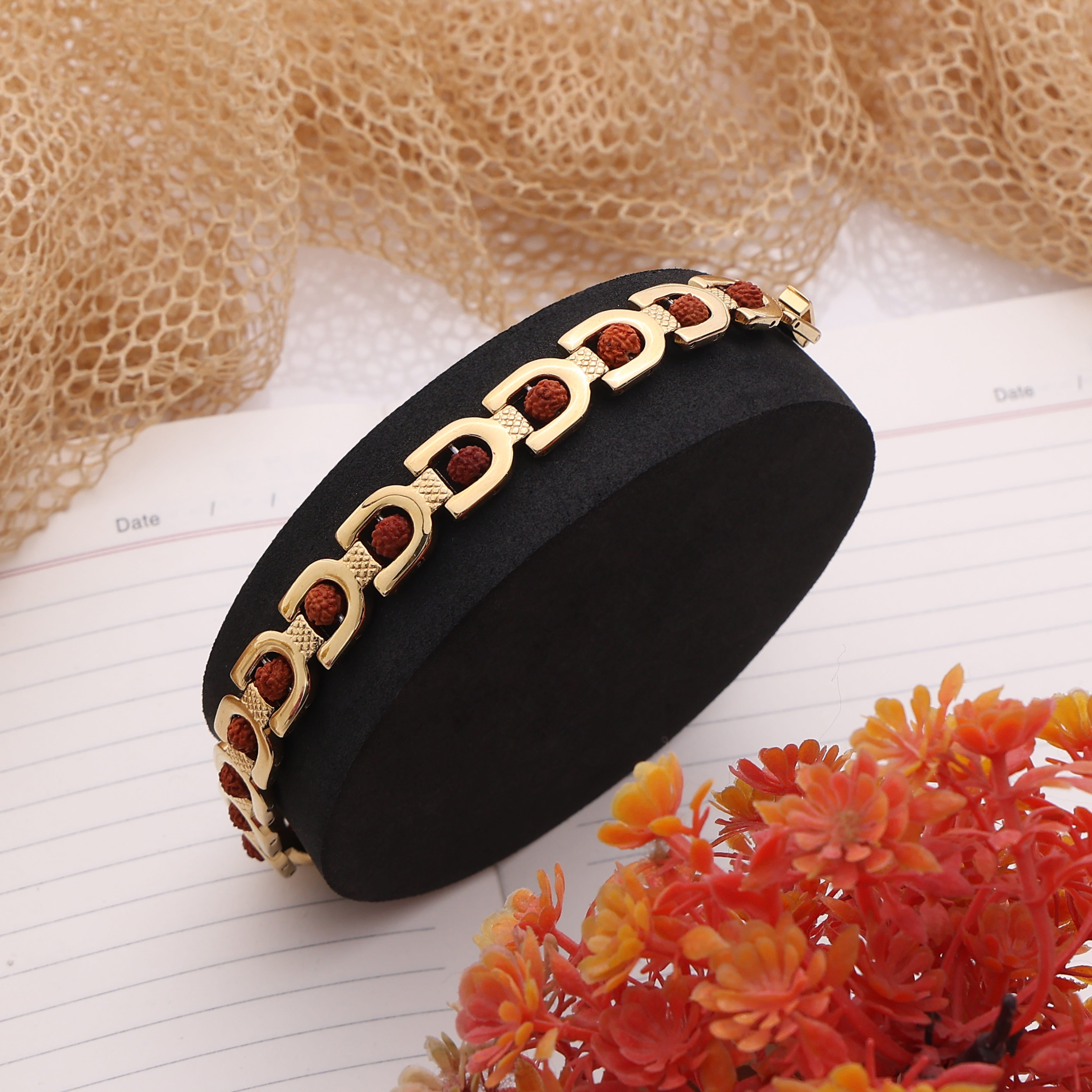 Bliss Blue 18K Gold Plated Unisex Gold Plated Devine Rudraksha Bracelet - 8.5 Inch Length