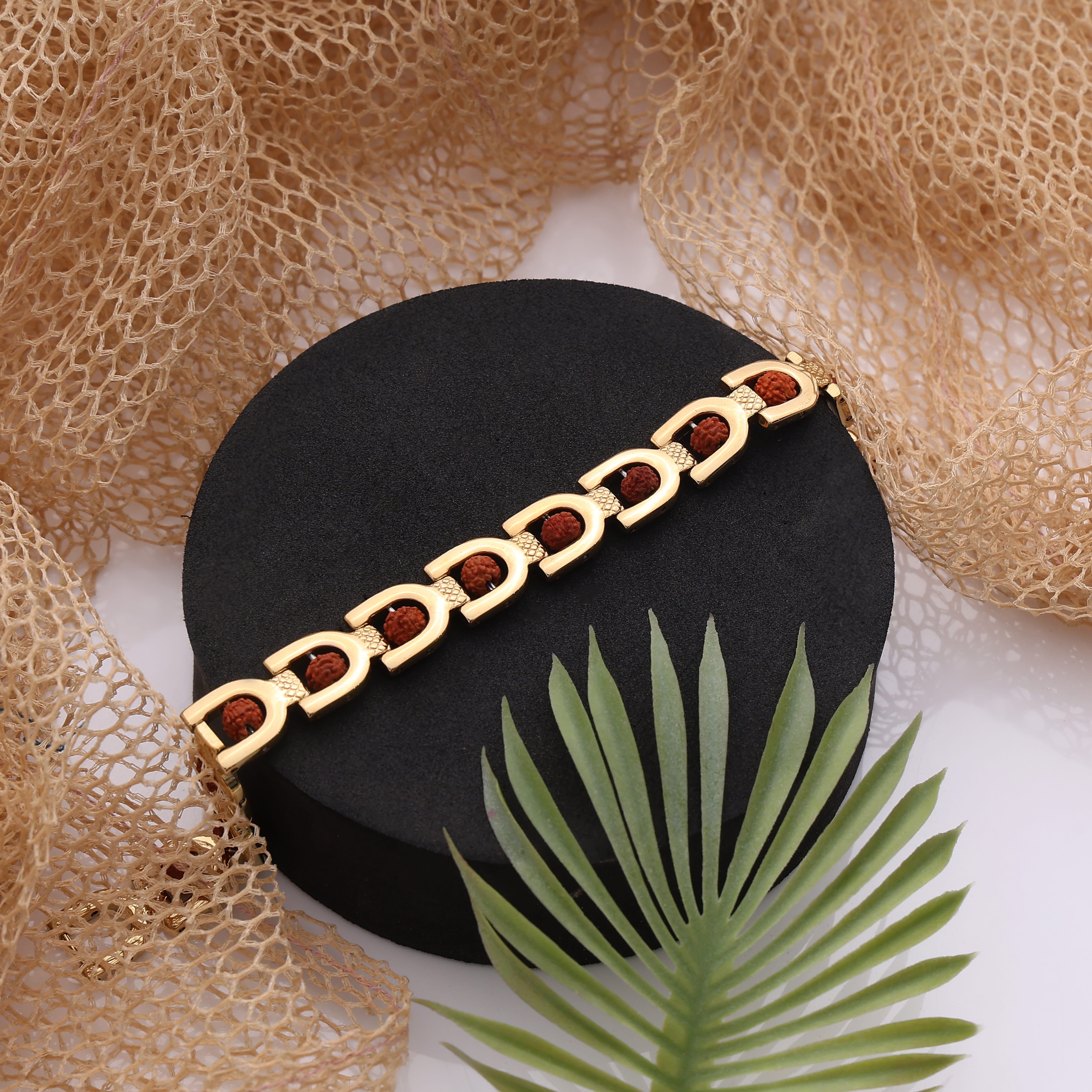 Bliss Blue 18K Gold Plated Unisex Gold Plated Devine Rudraksha Bracelet - 8.5 Inch Length